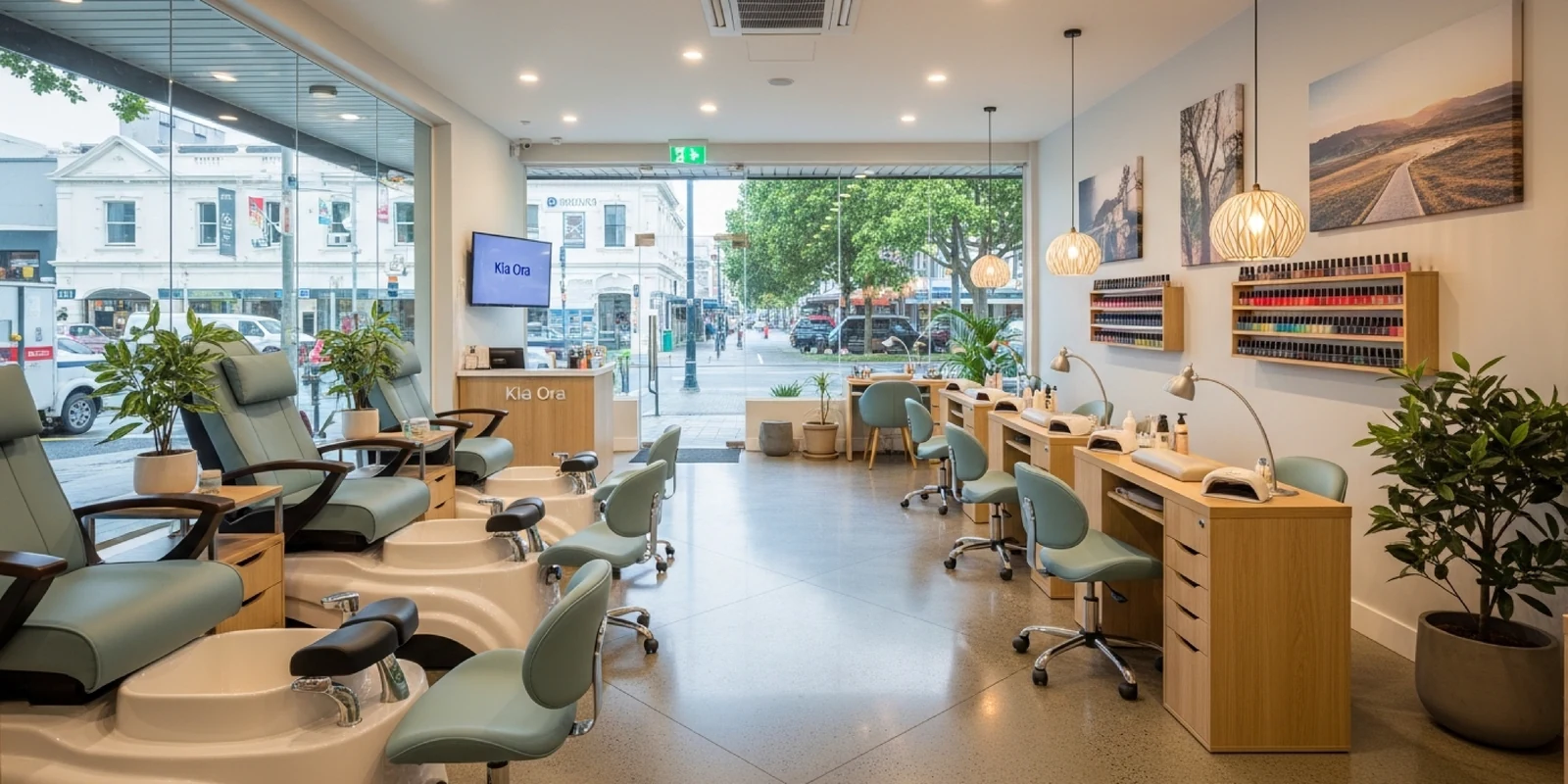 Làm nail ở New Zealand — hình minh họa không gian salon